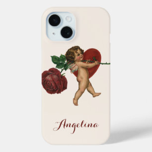 Oude Valentijnsdag Cherubijn en Victoriaanse Roos iPhone 15 Case