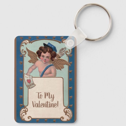 Oude Valentijnsdag, cherubijn met liefdesbrieven Sleutelhanger (Achterkant)