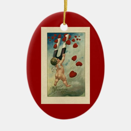 Oude Valentijnsdag, Cherubijn met magneet harten Keramisch Ornament (Voorkant)