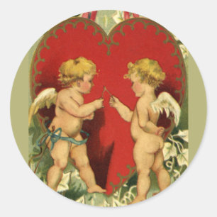 Oude Valentijnsdag, cherubijnen doen een wens Ronde Sticker