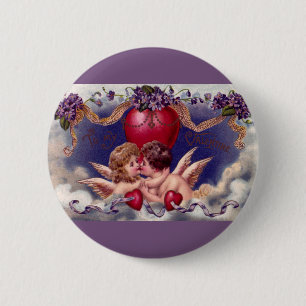 Oude Valentijnsdag, cherubijnen knuffelen in wolke Ronde Button 5,7 Cm