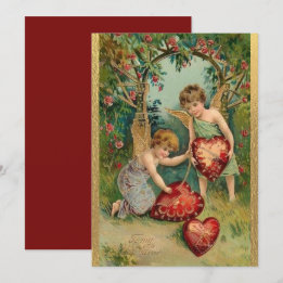 Oude Valentijnsdag Cherubs Hart Goud Feestdagenkaart