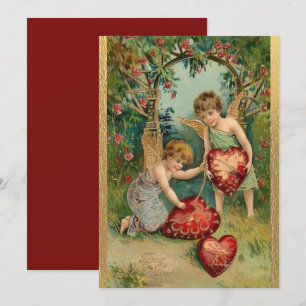 Oude Valentijnsdag Cherubs Hart Goud Feestdagenkaart