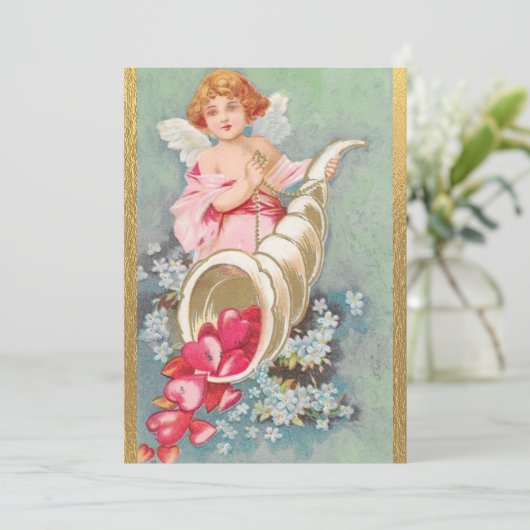 Oude Valentijnsdag Cherubs Harten Goud Feestdagenkaart (Staand voorkant)