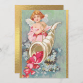Oude Valentijnsdag Cherubs Harten Goud Feestdagenkaart (Voorkant / Achterkant)