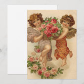 Oude Valentijnsdag Cherubs houden bloemen vast Feestdagenkaart (Voorkant / Achterkant)