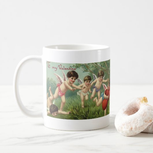 Oude Valentijnsdag Cherubs met Liefdesharten Koffiemok (Met donut)