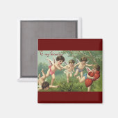 Oude Valentijnsdag Cherubs met Liefdesharten Magneet (Voorkant / Achterkant)