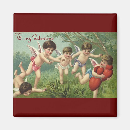 Oude Valentijnsdag Cherubs met Liefdesharten Magneet (Voorkant)