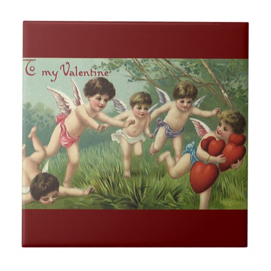 Oude Valentijnsdag Cherubs met Liefdesharten Tegeltje (Voorkant)