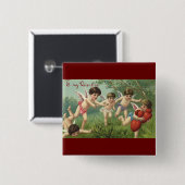 Oude Valentijnsdag Cherubs met Liefdesharten Vierkante Button 5,1 Cm (Voorkant /achterkant)