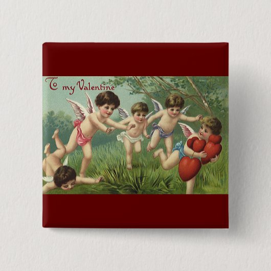 Oude Valentijnsdag Cherubs met Liefdesharten Vierkante Button 5,1 Cm (Voorkant)