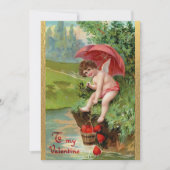 Oude Valentijnsdag Cherubs Rode Harten Feestdagenkaart (Voorkant)