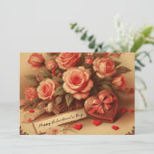 Oude Valentijnsdag Chocolade en Bloemen Feestdagenkaart (Staand voorkant)