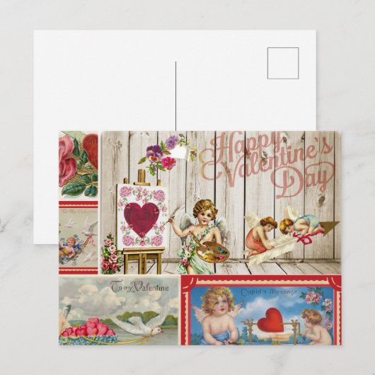 Oude Valentijnsdag Collage - Engelen, Harten Feestdagenkaart (Voorkant / Achterkant)