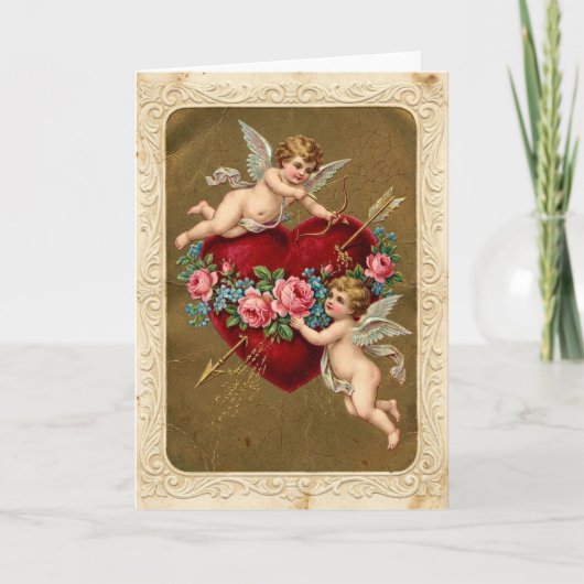 Oude Valentijnsdag Cupid Hart Kaart (Voorkant)