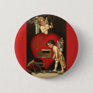 Oude Valentijnsdag Cupido, engelen brandende liefd Ronde Button 5,7 Cm