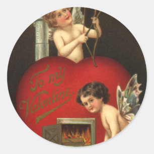 Oude Valentijnsdag Cupido, engelen brandende liefd Ronde Sticker