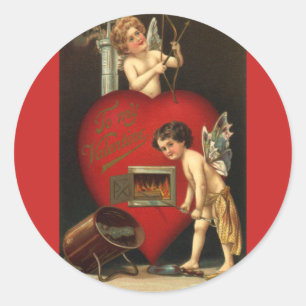 Oude Valentijnsdag Cupido, engelen brandende liefd Ronde Sticker