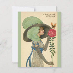 Oude Valentijnsdag, Dame Rode Roos Vlinder Feestdagenkaart