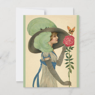 Oude Valentijnsdag, Dame Rode Roos Vlinder Feestdagenkaart