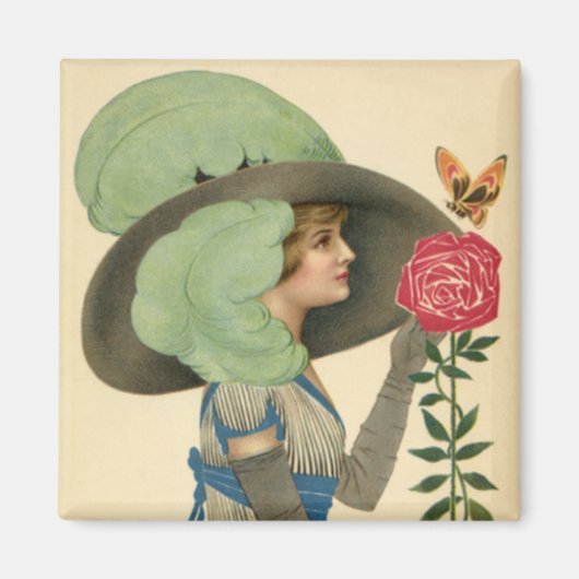 Oude Valentijnsdag, Dame Rode Roos Vlinder Magneet (Voorkant)