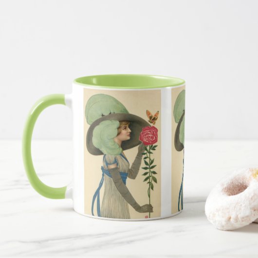 Oude Valentijnsdag, Dame Rode Roos Vlinder Mok (Met donut)