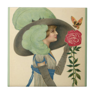 Oude Valentijnsdag, Dame Rode Roos Vlinder Tegeltje