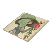 Oude Valentijnsdag, Dame Rode Roos Vlinder Tegeltje (Zijkant)