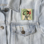 Oude Valentijnsdag, Dame Rode Roos Vlinder Vierkante Button 5,1 Cm (In situ)