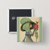 Oude Valentijnsdag, Dame Rode Roos Vlinder Vierkante Button 5,1 Cm (Voorkant /achterkant)