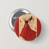 Oude Valentijnsdag, Dansende Dame Rode Harten Ronde Button 5,7 Cm (Voorkant /achterkant)