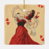 Oude Valentijnsdag, Dansende Dame Rood Hartjes Keramisch Ornament (Achterkant)
