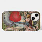 Oude Valentijnsdag, Elegante Dame met Hart Case-Mate iPhone Case (Achterkant (horizontaal))