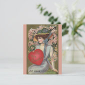 Oude Valentijnsdag, Elegante Dame met Hart Feestdagenkaart (Staand voorkant)