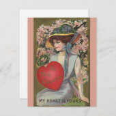 Oude Valentijnsdag, Elegante Dame met Hart Feestdagenkaart (Voorkant / Achterkant)