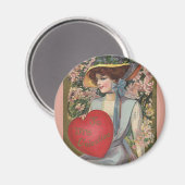 Oude Valentijnsdag, Elegante Dame met Hart Magneet (Voorkant / Achterkant)
