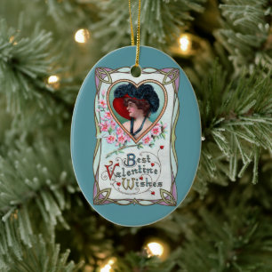 Oude Valentijnsdag, Elegante vrouw in een hart Keramisch Ornament