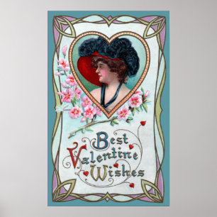 Oude Valentijnsdag, Elegante vrouw in een hart Poster