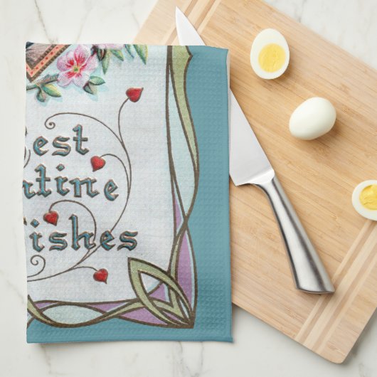 Oude Valentijnsdag, Elegante vrouw in een hart Theedoek (Quarter Fold)