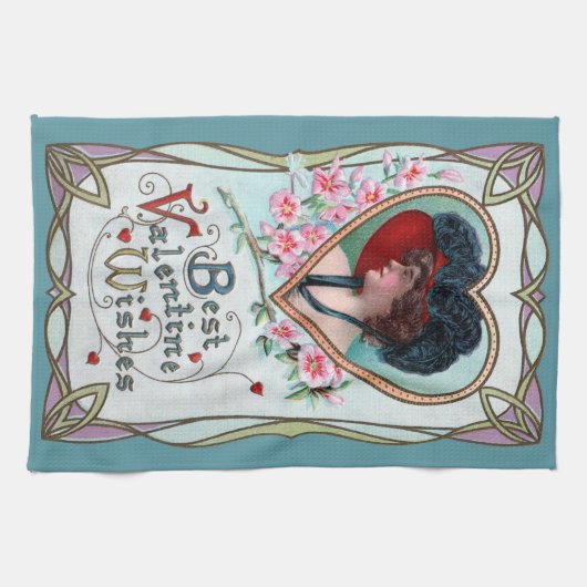 Oude Valentijnsdag, Elegante vrouw in een hart Theedoek (Horizontaal)