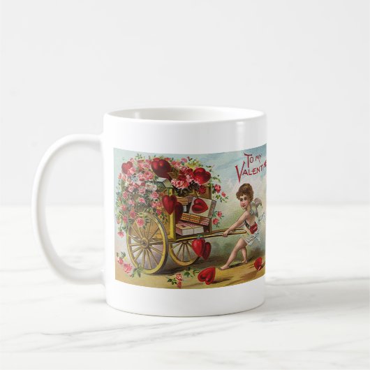 Oude Valentijnsdag engel, Kar met liefdeshartjes Koffiemok (Links)