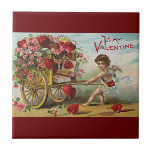 Oude Valentijnsdag engel, Kar met liefdeshartjes Tegeltje