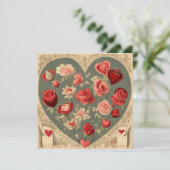 Oude Valentijnsdag Hart met Rozen  Feestdagenkaart (Staand voorkant)