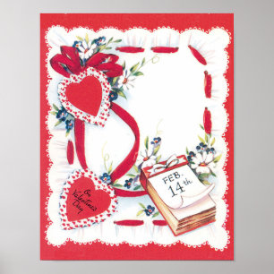 Oude Valentijnsdag Harten, Bloemen en Lint Poster