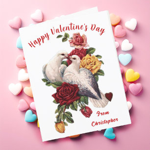 Oude Valentijnsdag kaart bloemenduil harten