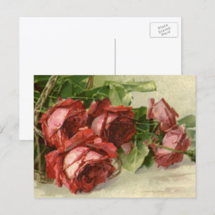 Oude Valentijnsdag, karmozijnrode rozen Feestdagenkaart