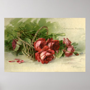 Oude Valentijnsdag, karmozijnrode rozen Poster