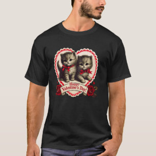 Oude Valentijnsdag Kat Kitten Kitty Retro Val T-shirt
