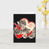 Oude Valentijnsdag Kat Kittens Retro Val Kaart (Gele Bloem)